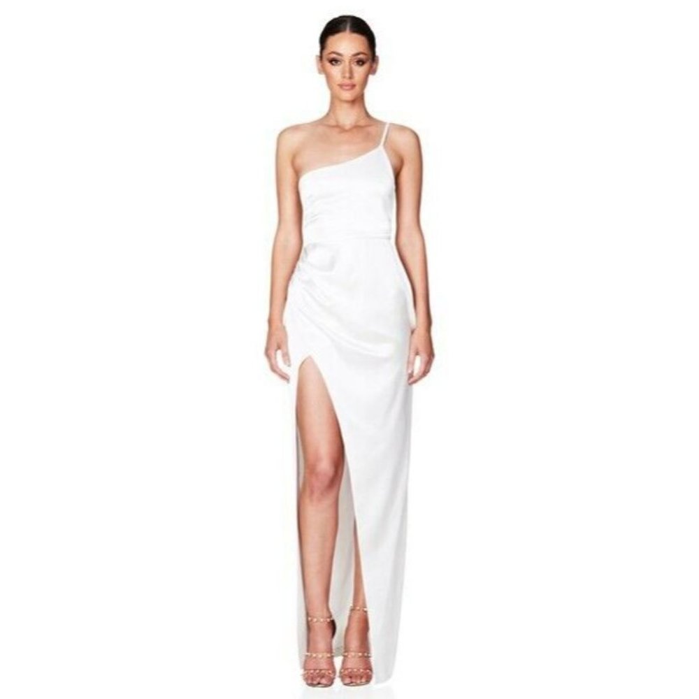 Nookie Grace One Shoulder Gown Ivory White Satin - Picture 3 of 5